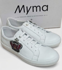 Myma White Leather Crown Crystal Sneaker Embe...