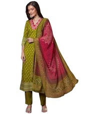 GoSriKi Women's Rayon Viscose Printed Straight Kurta with Pant Dupatta