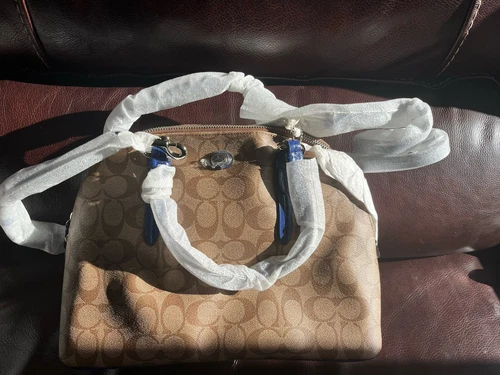 BORSA COACH F24606 PEYTON SIGNATURE CORA CUPOLA ARGENTO KAKI PELLE nuova con etichette