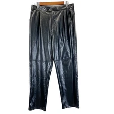 H Halston Faux Leather Pants Women Small Straight Leg Corporate Goth Grunge