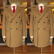 Vintage Men's Wool Overcoat Business Wear Double Breasted Cashmere Outdoor Coats