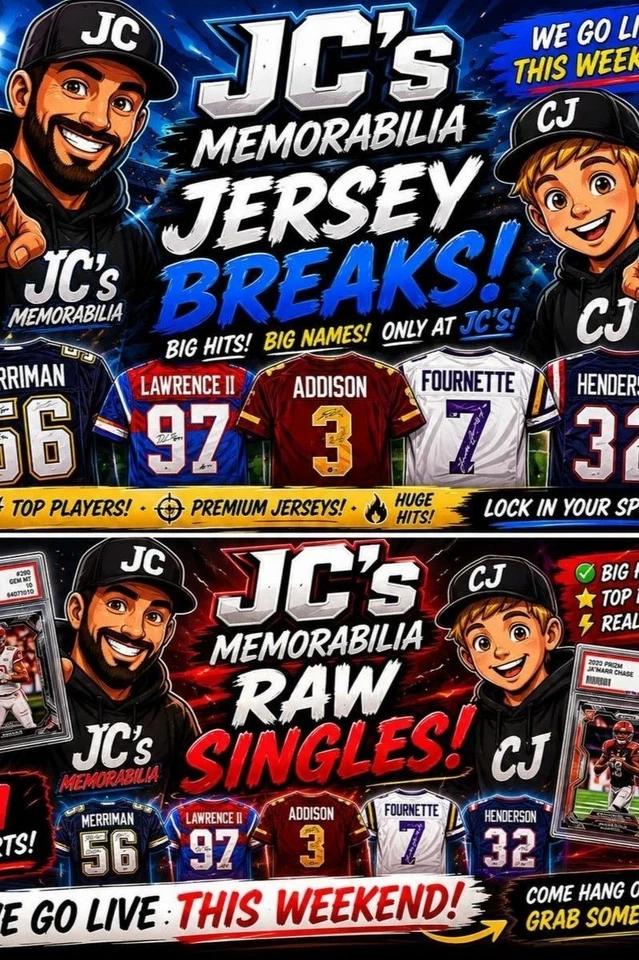 JC’s Memorabilia Live Jersey Breaks + Raw Singles 🔥 with CJ and Dad