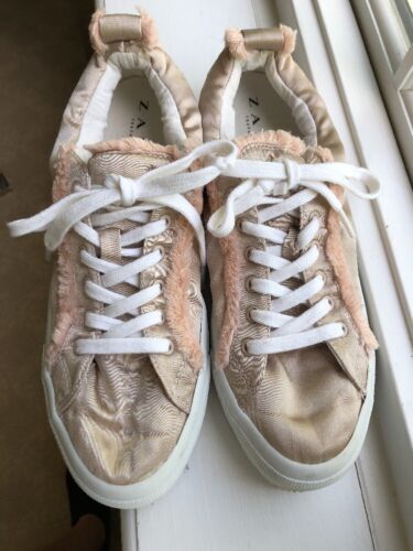Zara Blush Pink Satin Sneakers Size 39 - Picture 2 of 6
