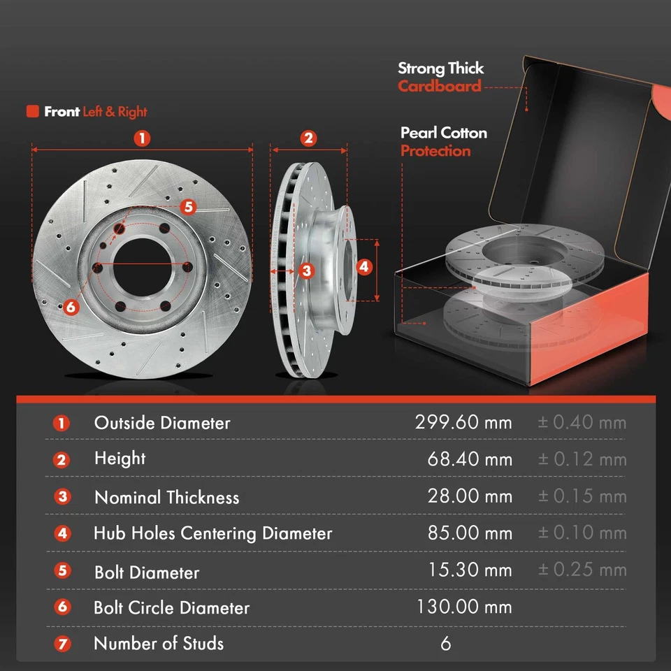 6Pcs Front Drilled Rotors & Ceramic Brake Pad for Dodge Sprinter 2500 2007-2009 - Image 2 of 4