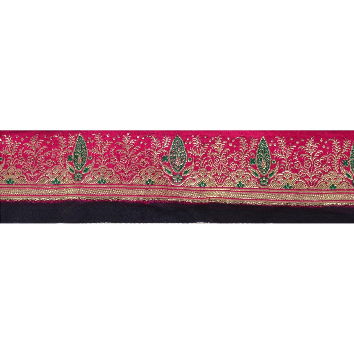 Sanskriti Vintage Pink Sari Border Woven Brocade 1 Yd Craft Trim