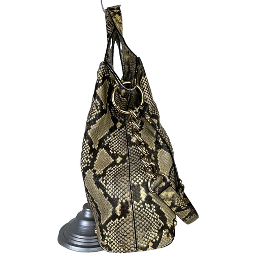 Michael Kors Astor Studded Python Snakeskin Tote Bag Shoulder Purse Beige Black - Picture 6 of 24