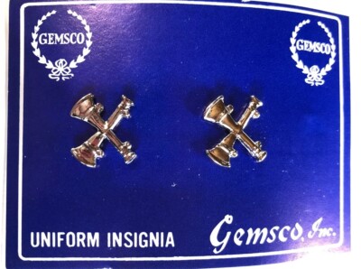 2 Bugles Crossed 3/4 Silver Fire Captain Chief Pair Collar Pins Rank Insignia FD