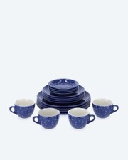 16tlg. Geschirr-Set farbig mit Muster Teller Tassen Untertassen Keramik Geschirr