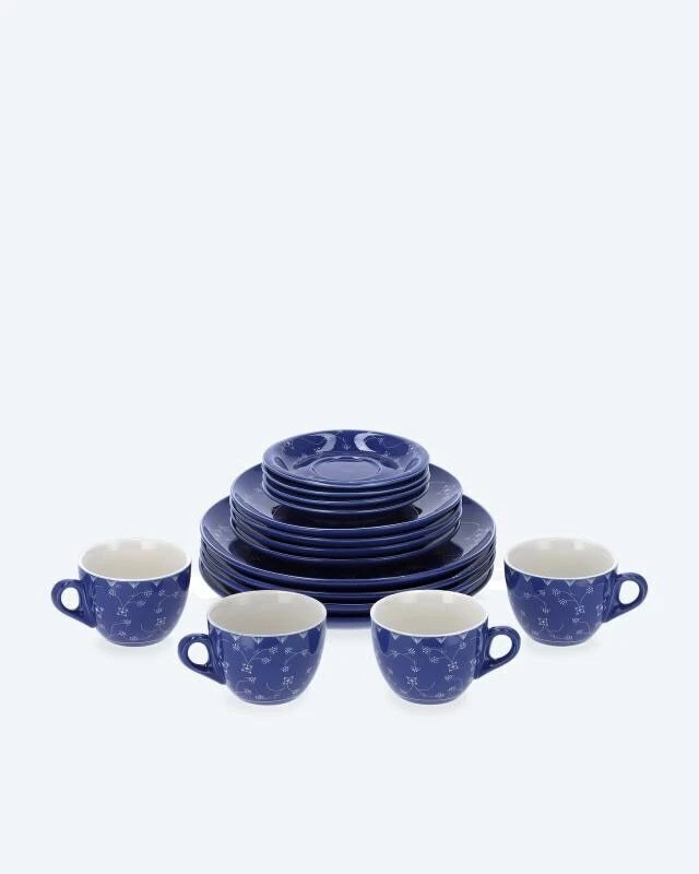 16tlg. Geschirr-Set farbig mit Muster Teller Tassen Untertassen Keramik Geschirr - Bild 2 von 4