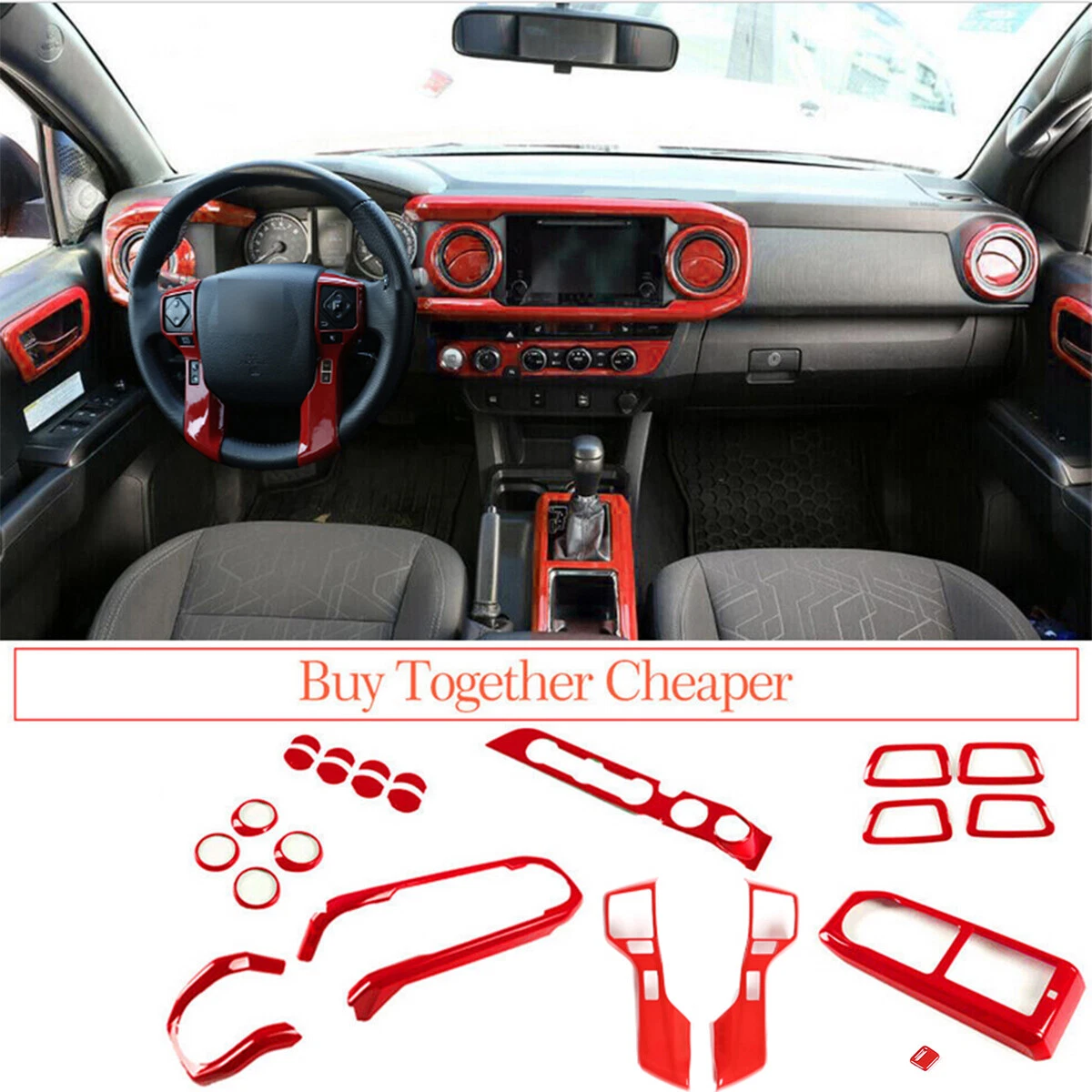 23PCS Red Interior Center Console Decorative Trim For Toyota