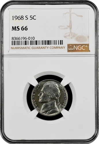 1968-S  Jefferson US Mint NICKEL,   MS66 by NGC,   a SUPERB looking Coin!!!!