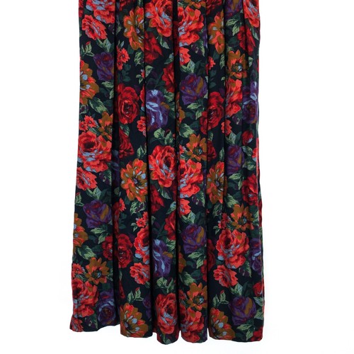 Jones New York Red Green Black Floral Pleated High Rise Midi Skirt - Size 8 - Picture 4 of 19