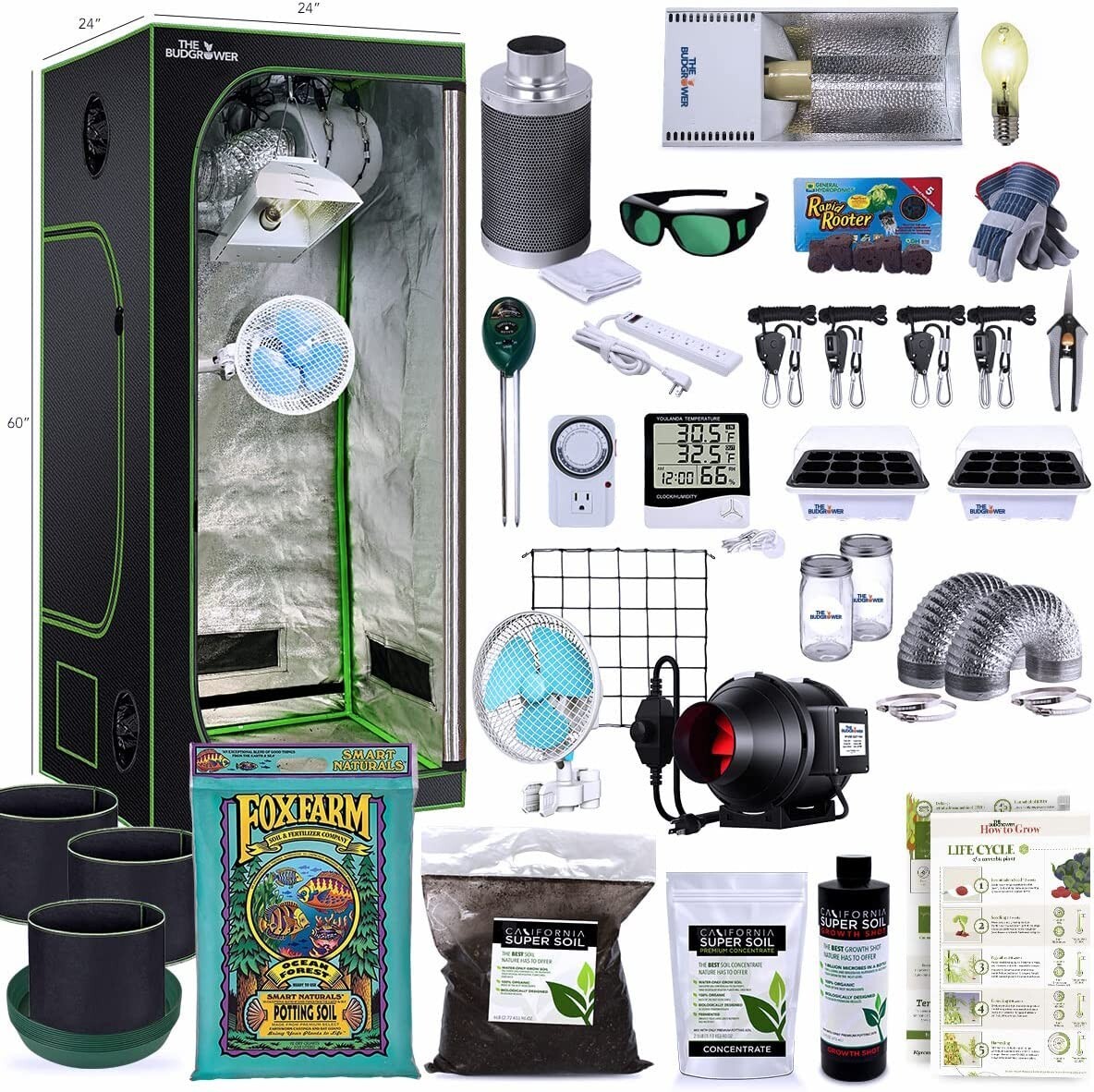 TheBudGrower - Complete Grow Kit - 150W HPS Grow Light - 24"