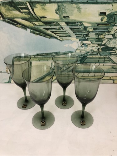 Set Of 4 Vintage Carico Tivoli Fine Lead Crystal Juniper Green Wine Glasses - Picture 5 of 9
