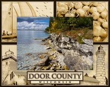 Door County Wisconsin Montage Laser Engraved Wood Picture Frame Landscape 5 x 7