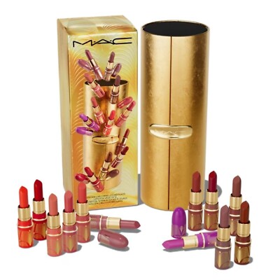 MAC GOLDEN GIRLS MINI LUSTREGLASS LIPSTICK VAULT X12 COLOR SET NIB $180 VALUE