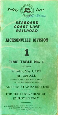 Seaboard Coast Line SCL Eisenbahn Mitarbeiter Fahrplan 1 Jacksonville Div. 5/1/1971