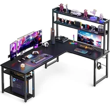 L Shaped Corner Gaming Desk Computer Desk Study Table with Storage Shelves,Black