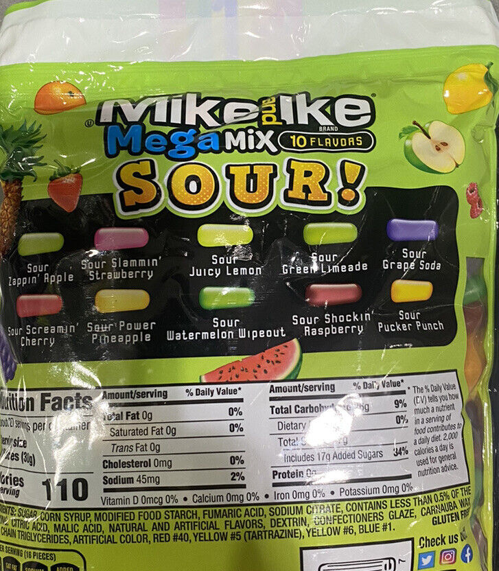 Mike and Ike SOUR Mega Mix Chewy Candy 28.8 oz Candies Resealable