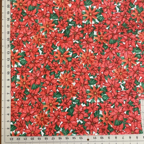 Christmas Poinsettia Red Green Cotton Fabric Daisy Kingdom Sewing Craft 1.125Yd - product listing photo