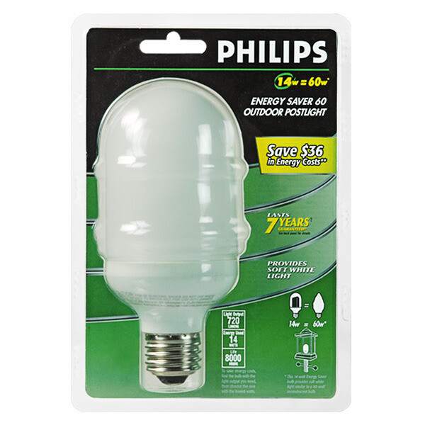 Philips 14W (60W Equivalent) 120V (Warm White) CFL Post Light Bulb (4