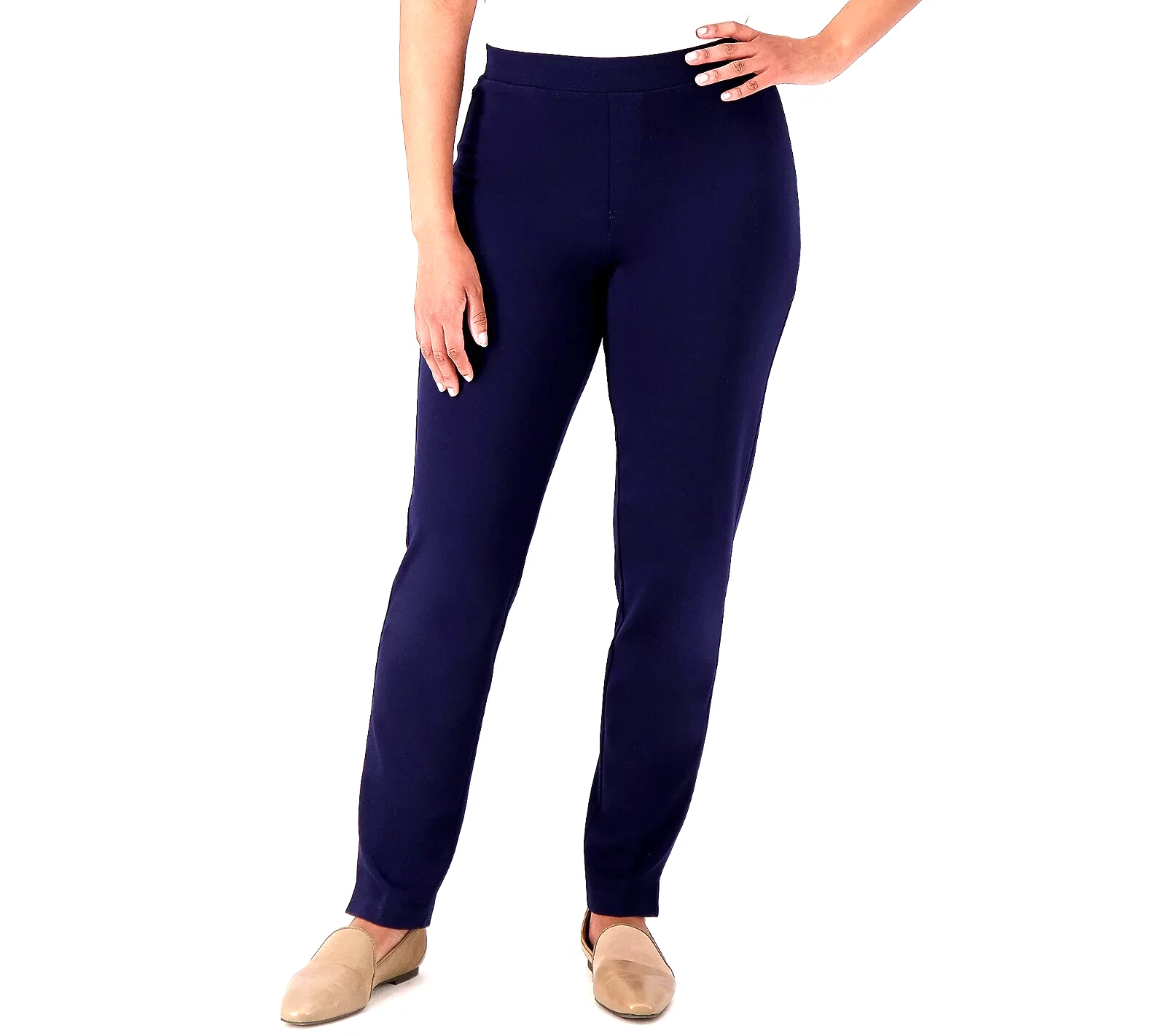 Pantalon à enfiler Susan Graver Everyday Reg Supreme tricot jambes fines bleu marine taille L