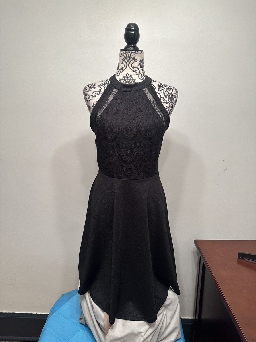 meaneor women's black lace top stretch sleeveless halter neck dress size  small | eBay