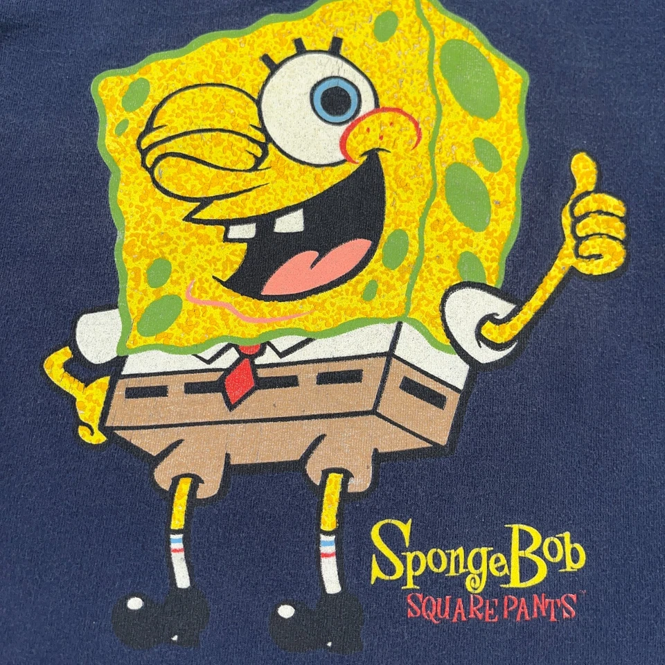 Camisa Vintage Bob Esponja Calça Quadrada Criança Média M Azul Gola Redonda Logotipo Y2K Meninos - Imagem 2 de 4