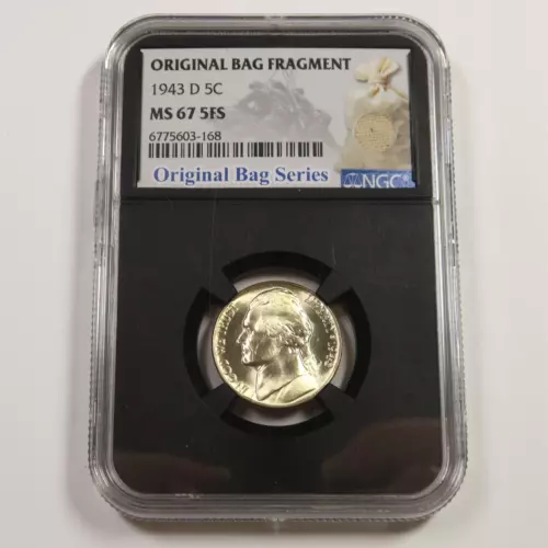 1943 D NGC MS67 5FS - ORIGINAL BAG FRAGMENT Jefferson Nickel 5c US Coin #51370A