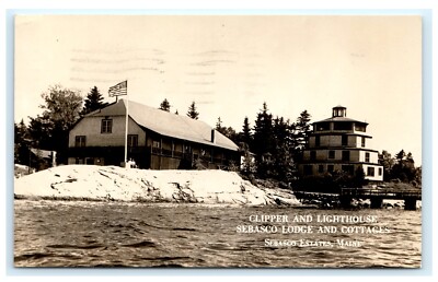 Clipper & Lighthouse Sebasco Lodge & Cottages Sebasco Estates ME Maine RPPC B15