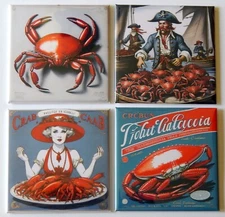 Red Crab FRIDGE MAGNET Set sign woman