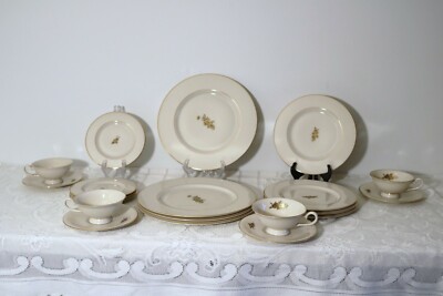 SOCIETY AM FINE ARTS HEIRLOOM Gold Roses 20 Pc Set 5 Pc Place Setting Serv for 4