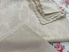 Frette Italy New Tablecloth (12) Napkins 100% Cotton Damask Crème 126”x68”