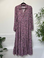 ZARA Pink Foral Ditsy Print Full Length Maxi Ruffle Prairie Dress S UK8-12