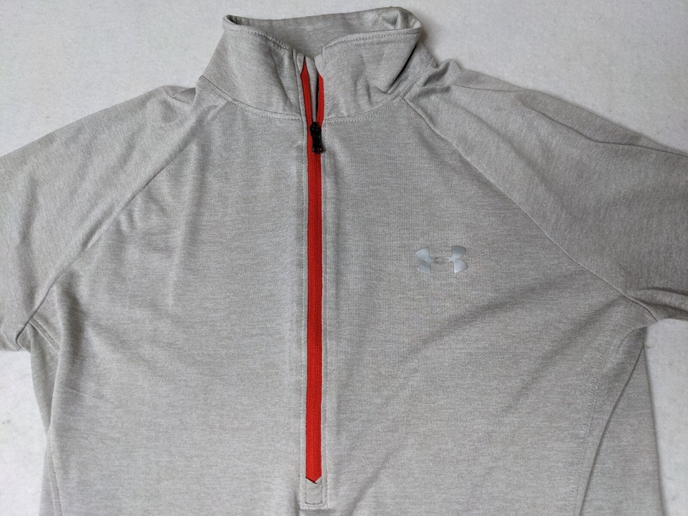 Under Armour pullover Mens Small gray lightweight long sleeve red zipper