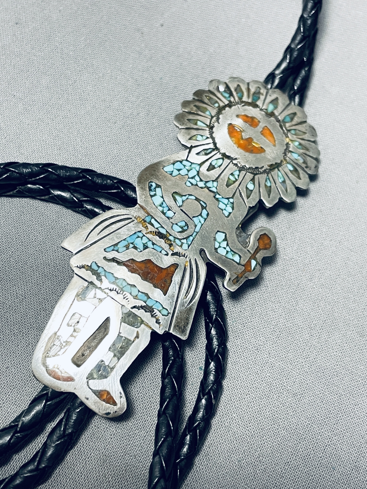 LARGER VINTAGE NAVAJO TURQUOISE CORAL INLAY KACHINA STERLING SILVER ...