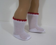 WHITE Mesh Socks w/Red Trim Doll Clothes For 18" American Girl Debs