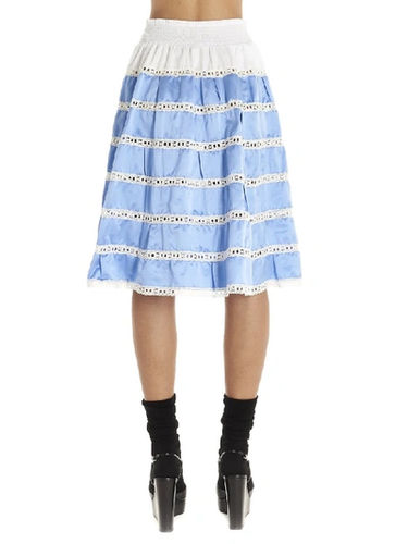 PRADA 2020 Knee-Length Tiered High-waisted Skirt In Light Blue Size 40 / S