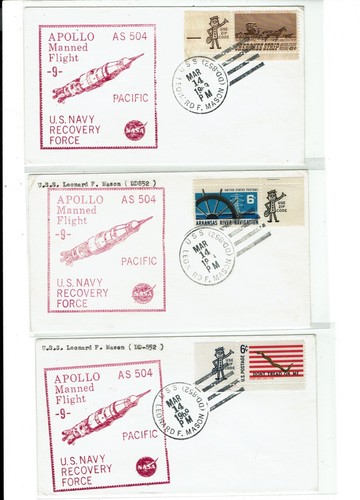 Apollo 9 Space 1969 SECONDARY Recovery Vessel USS LEONARD F. MASON 6 Covers !! - Picture 2 of 2