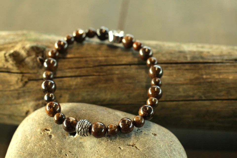  Pulsera para hombre con piedras preciosas de bronce y cuentas de aleación de cromo y cobalto hechas a mano Foto 2 de 4