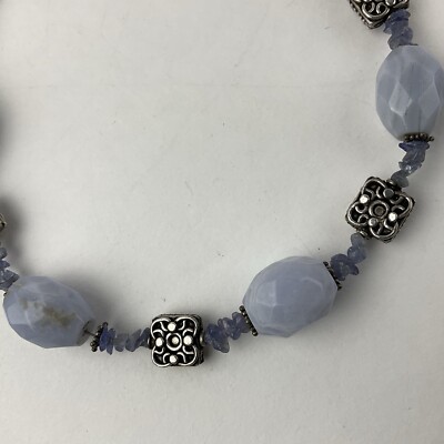 Vintage blaue Spitze Achat Iolith Sterlingsilber etruskische Perlen Halsband Halsband Halskette