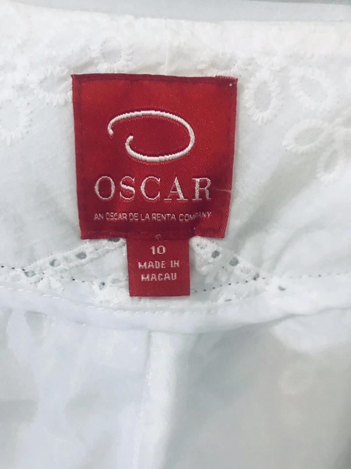 Hermosos Pantalones Oscar De La Renta Pierna Ancha Bordados Playa Blancos Mujer Talla 10 Foto 2 de 4