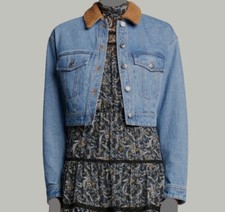 380 Veronica Beard Jeans Women's Blue Peyton Sherpa Cropped Jean Jacket Size M