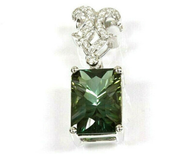 3,8 ctw natürlicher grüner Turmalin & Diamant massiv 14k Weißgold Hänger Anhänger