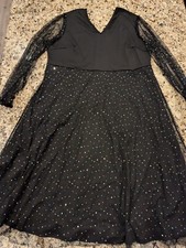 Women's V Neck Dress Mesh Long Sleeve Midi Black size 5XL
