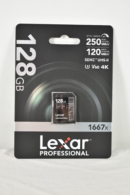 Lexar LSD128CBNA1667 Professional SDHC/SDXC 1667x UHS-II 128GB Memory Card...