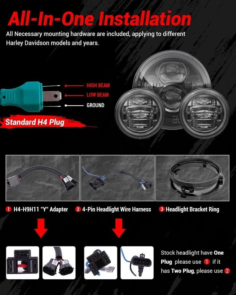 7 inch LED Headlight + Passing Light For Kawasaki VN Vulcan 500 750 800 900 1700 - Image 3 of 4