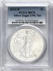 2013 W BURNISHED SILVER EAGLE W MINT MARK FROM ANNUAL DOLLAR COIN SET PCGS MS70