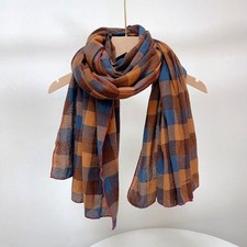 Unisex Colorful Plaid Cotton Made Scarf Shawl Soft Neckerchief Bandana Stole