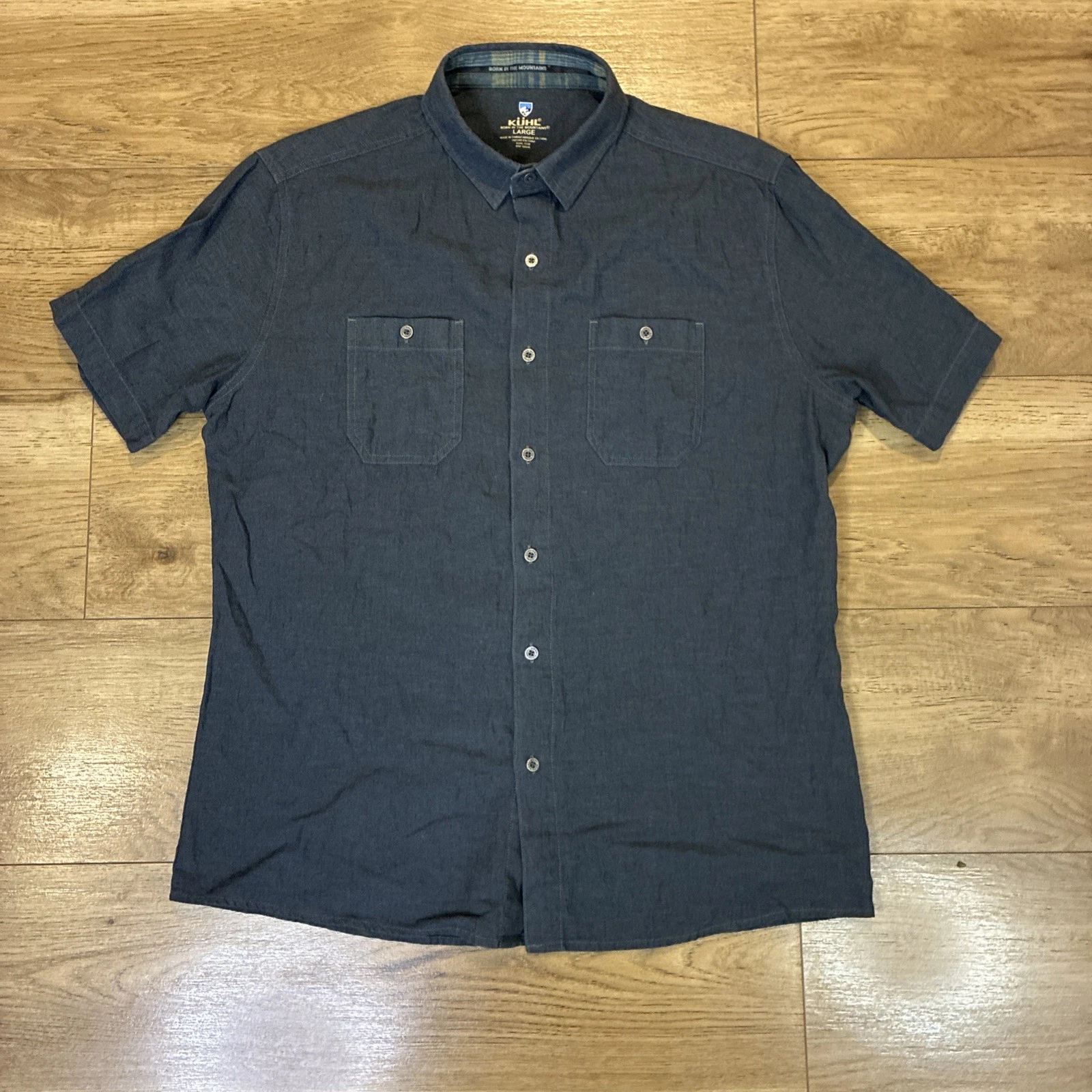 Men's L Kühl Shirt Skorpio 7218 Short Sleeve Button Up Linen Blend Outdoor Grey